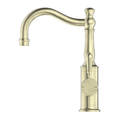NERO YORK BASIN MIXER WITH METAL LEVER 265MM AGED BRASS