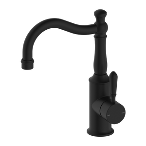NERO YORK BASIN MIXER WITH METAL LEVER 265MM MATTE BLACK