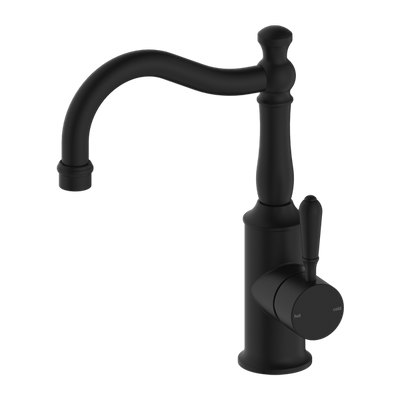 NERO YORK BASIN MIXER WITH METAL LEVER 265MM MATTE BLACK