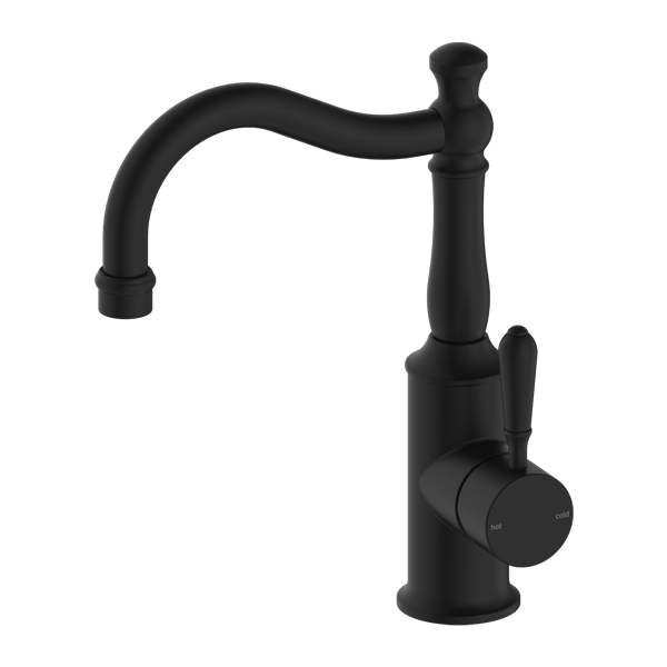 NERO YORK BASIN MIXER WITH METAL LEVER 265MM MATTE BLACK