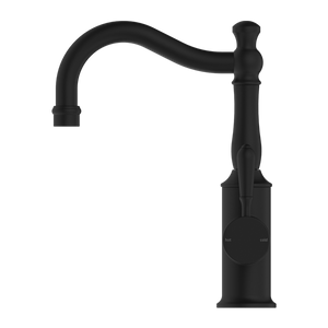 NERO YORK BASIN MIXER WITH METAL LEVER 265MM MATTE BLACK