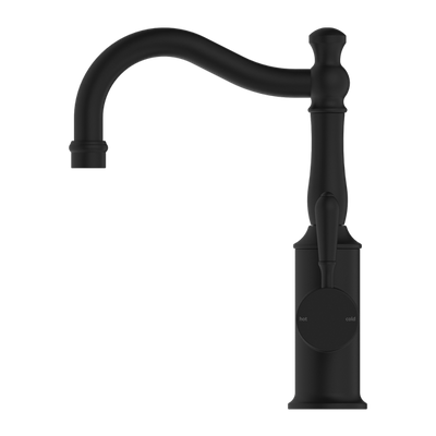 NERO YORK BASIN MIXER WITH METAL LEVER 265MM MATTE BLACK