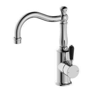 NERO YORK BASIN MIXER WITH BLACK PORCELAIN LEVER 265MM CHROME