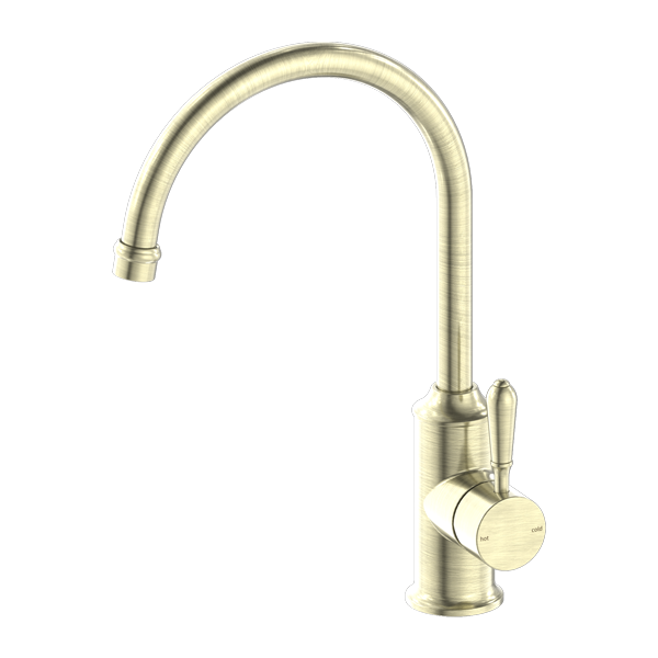 NERO YORK KITCHEN MIXER WITH METAL LEVER 347MM AGED BRASS