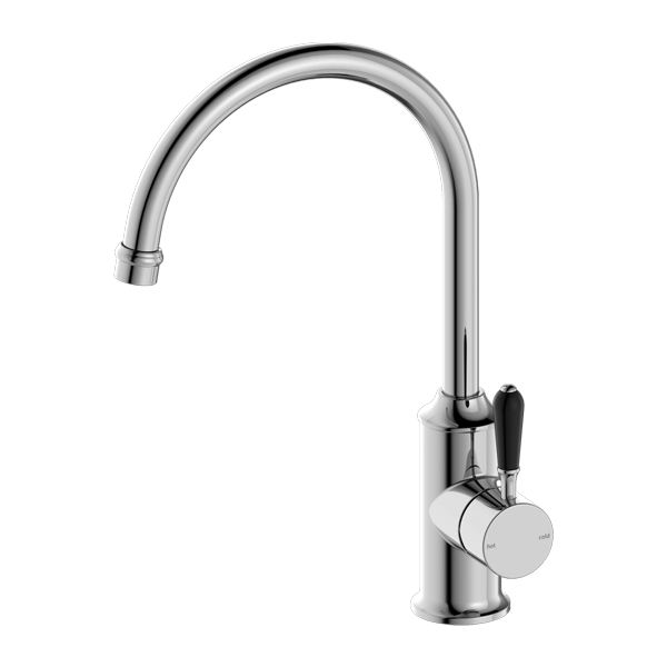 NERO YORK KITCHEN MIXER WITH BLACK PORCELAIN LEVER 347MM CHROME
