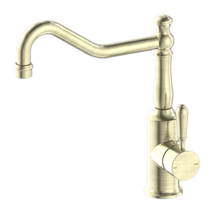 NERO YORK KITCHEN MIXER WITH METAL LEVER 265MM AGED BRASS