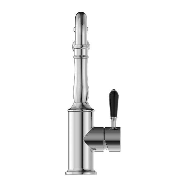 NERO YORK KITCHEN MIXER WITH BLACK PORCELAIN LEVER 265MM CHROME