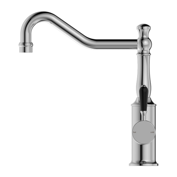 NERO YORK KITCHEN MIXER WITH BLACK PORCELAIN LEVER 265MM CHROME