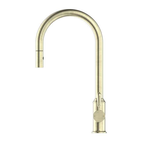 NERO YORK SPRAY PULL OUT SINK MIXER METAL LEVER 457MM AGED BRASS