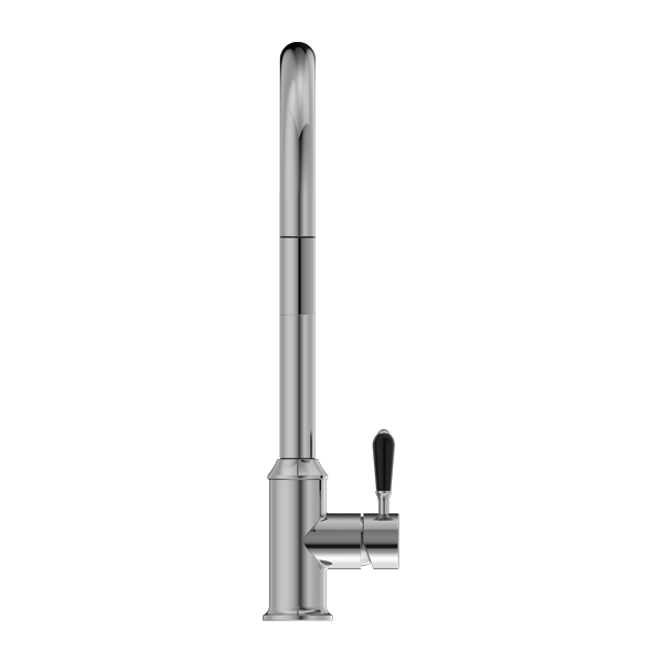 NERO YORK SPRAY PULL OUT SINK MIXER WITH BLACK PORCELAIN LEVER 457MM CHROME