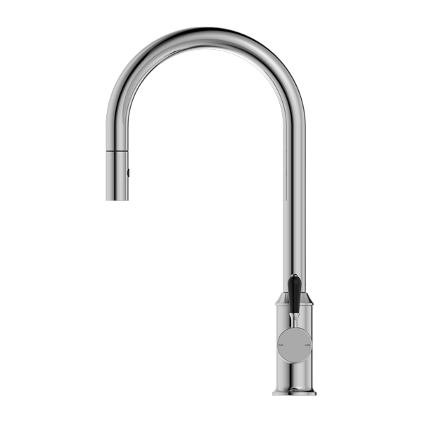 NERO YORK SPRAY PULL OUT SINK MIXER WITH BLACK PORCELAIN LEVER 457MM CHROME