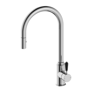 NERO YORK SPRAY PULL OUT SINK MIXER WITH BLACK PORCELAIN LEVER 457MM CHROME
