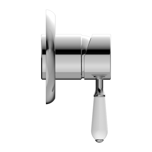 NERO YORK SHOWER MIXER 100MM CHROME WITH WHITE PORCELAIN LEVER
