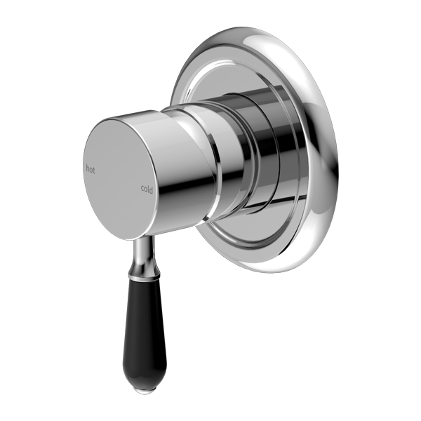 NERO YORK SHOWER MIXER 100MM CHROME WITH BLACK PORCELAIN LEVER