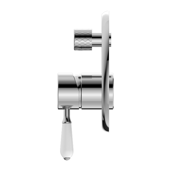 NERO YORK SHOWER MIXER DIVERTER 160MM CHROME WITH WHITE PORCELAIN LEVER