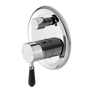 NERO YORK SHOWER MIXER DIVERTER WITH BLACK PORCELAIN LEVER 160MM CHROME