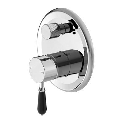 NERO YORK SHOWER MIXER DIVERTER WITH BLACK PORCELAIN LEVER 160MM CHROME