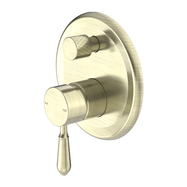 NERO YORK SHOWER MIXER DIVERTER WITH METAL LEVER 160MM AGED BRASS