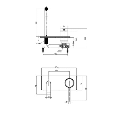 GARETH ASHTON POCO KNURLED WALL BASIN / BATH MIXER SET BRUSHED BRASS (AVAILABLE IN 165MM AND 220MM)