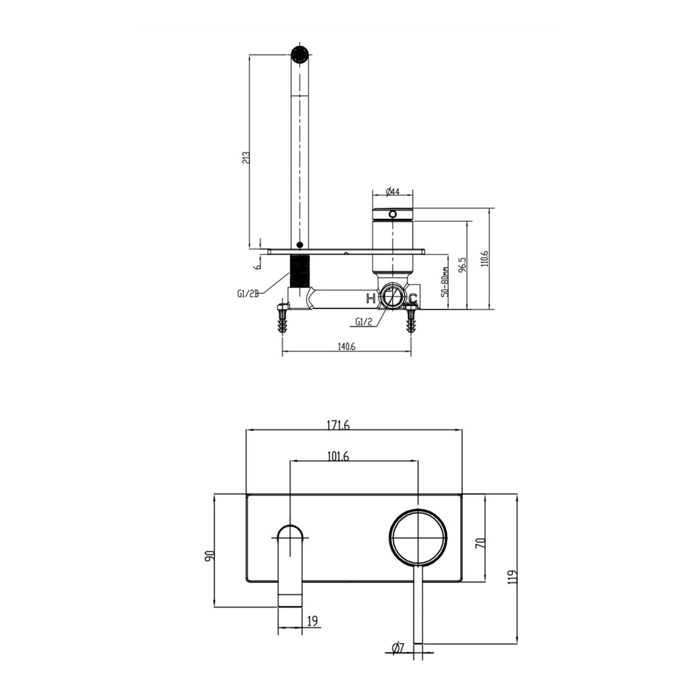 GARETH ASHTON POCO KNURLED WALL BASIN / BATH MIXER SET CHROME (AVAILABLE IN 165MM AND 220MM)