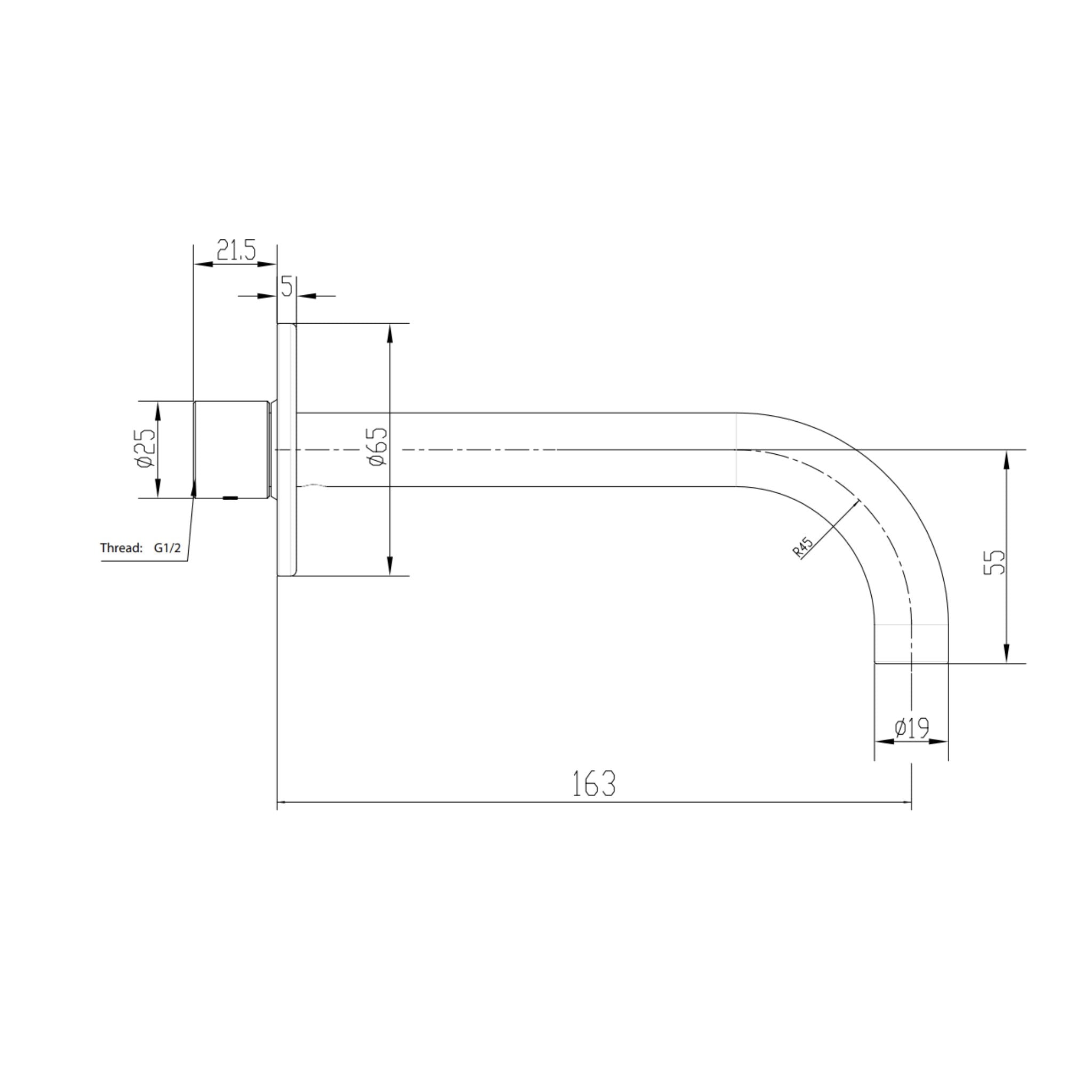 GARETH ASHTON POCO CURVED BASIN / BATH SPOUT GUN METAL (AVAILABLE IN 165MM AND 220MM)
