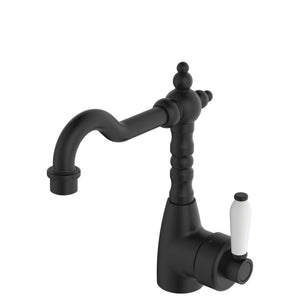 FIENZA ELEANOR SHEPHERDS CROOK BASIN MIXER 233MM CERAMIC HANDLE MATTE BLACK