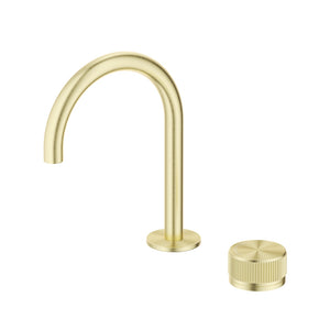 BELLA VISTA MICA FLUTED GOOSENECK HOB BASIN MIXER SET 225MM FRENCH GOLD