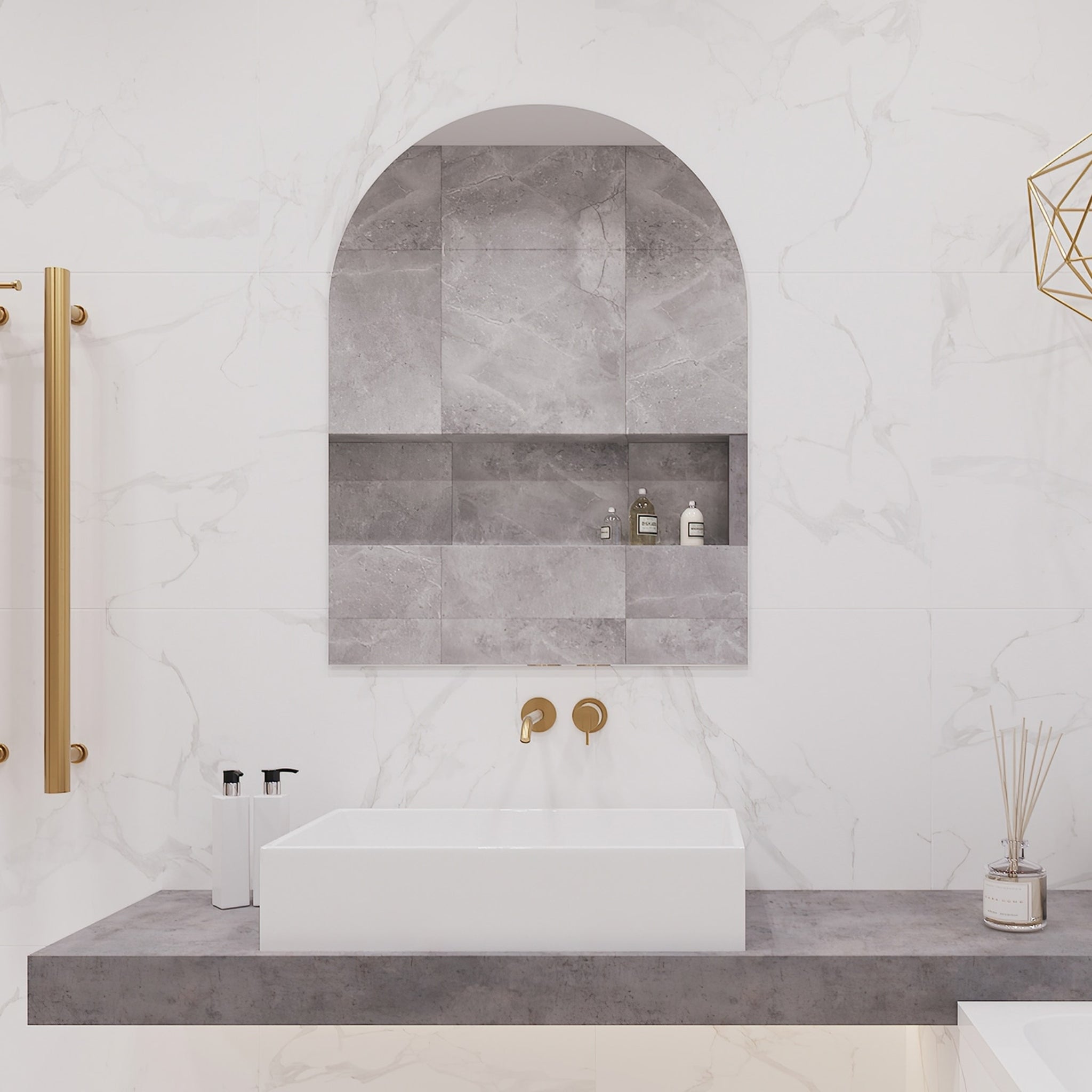 THERMOGROUP ABLAZE ARCH SHAPE MIRROR GLUE-TO-WALL WITH DEMISTER 500X800MM