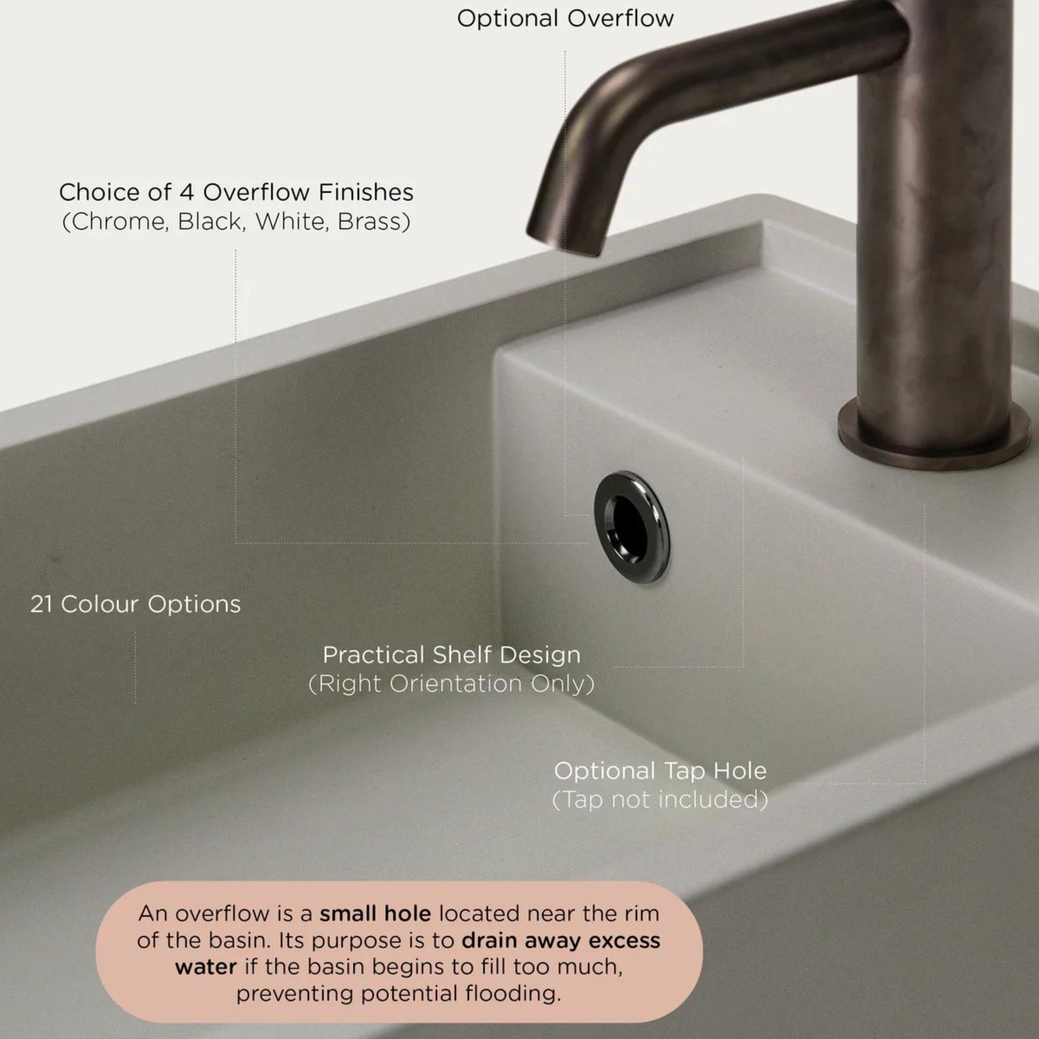 NOOD CO SHELF 01 ABOVE COUNTER / WALL HUNG BASIN ROWBOAT 440MM