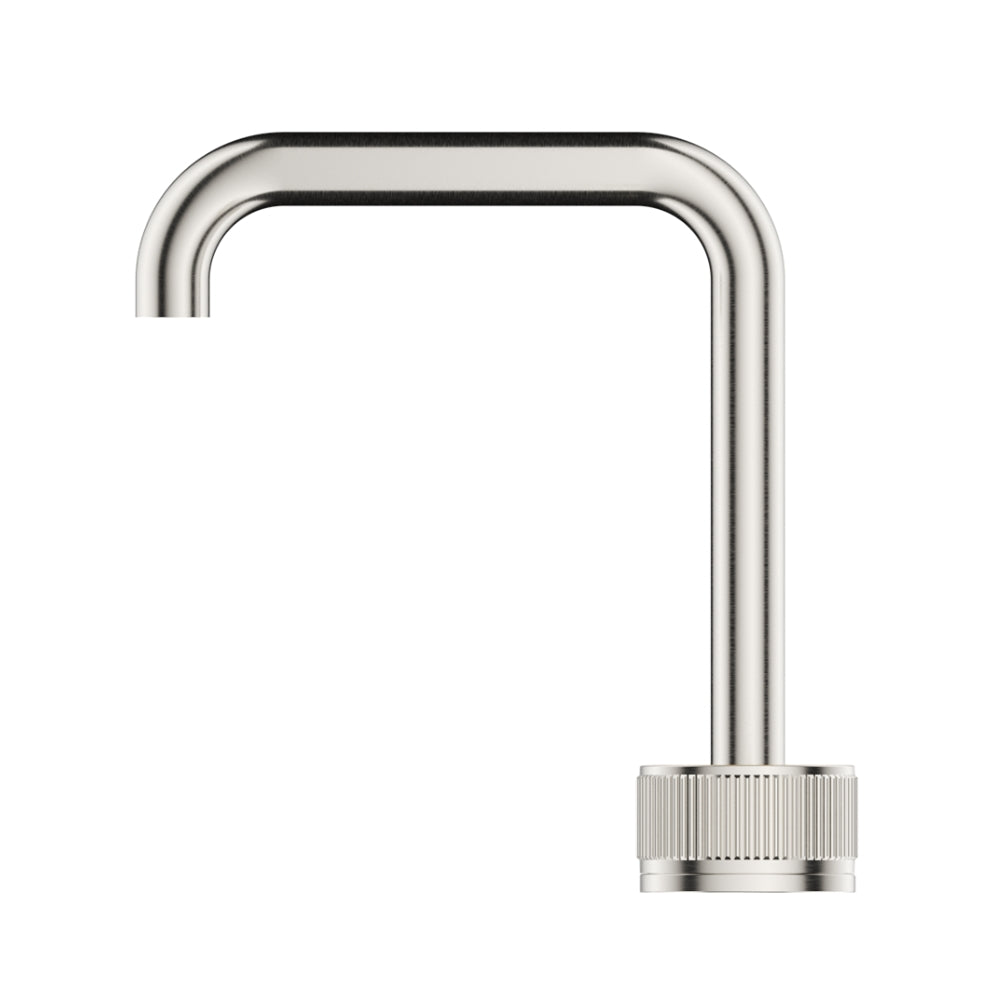 BELLA VISTA MICA LEAD FREE FLUTED SOFT-SQUARE HOB BASIN MIXER SET 205MM BRUSHED NICKEL