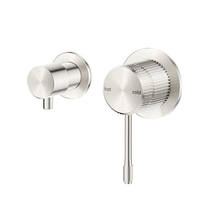 BELLA VISTA MICA FLUTED SHOWER MIXER DIVERTER SIDEWAYS 151MM BRUSHED NICKEL