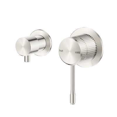 BELLA VISTA MICA FLUTED SHOWER MIXER DIVERTER SIDEWAYS 151MM BRUSHED NICKEL