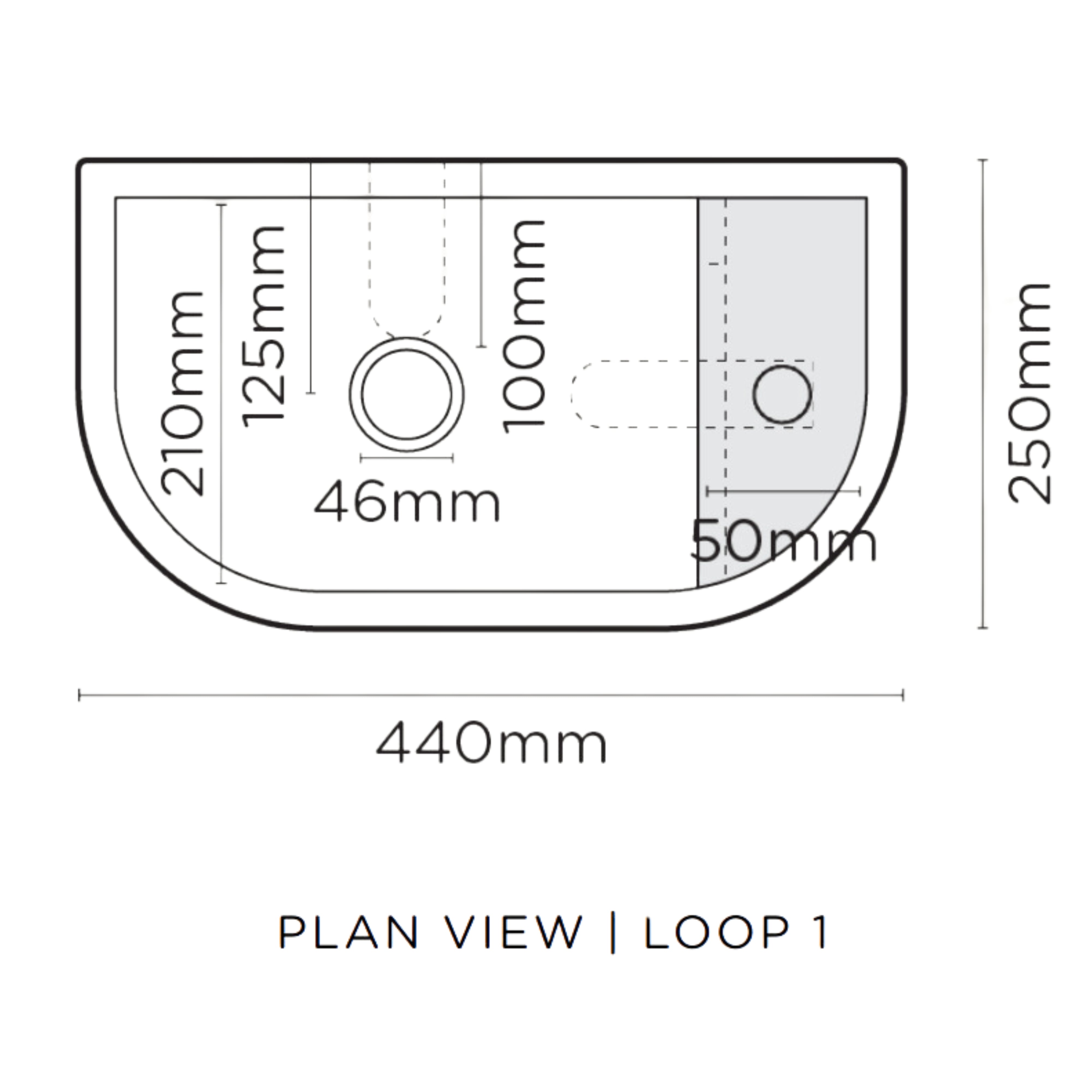 NOOD CO LOOP 01 ABOVE COUNTER / WALL HUNG BASIN ROWBOAT 440MM