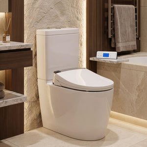 KOHLER GRANDE BACK TO WALL TOILET AND ENGLEFIELD AUTOLID BIDET SEAT PLUS WITH REMOTE CONTROL PACKAGE ELONGATED GLOSS WHITE