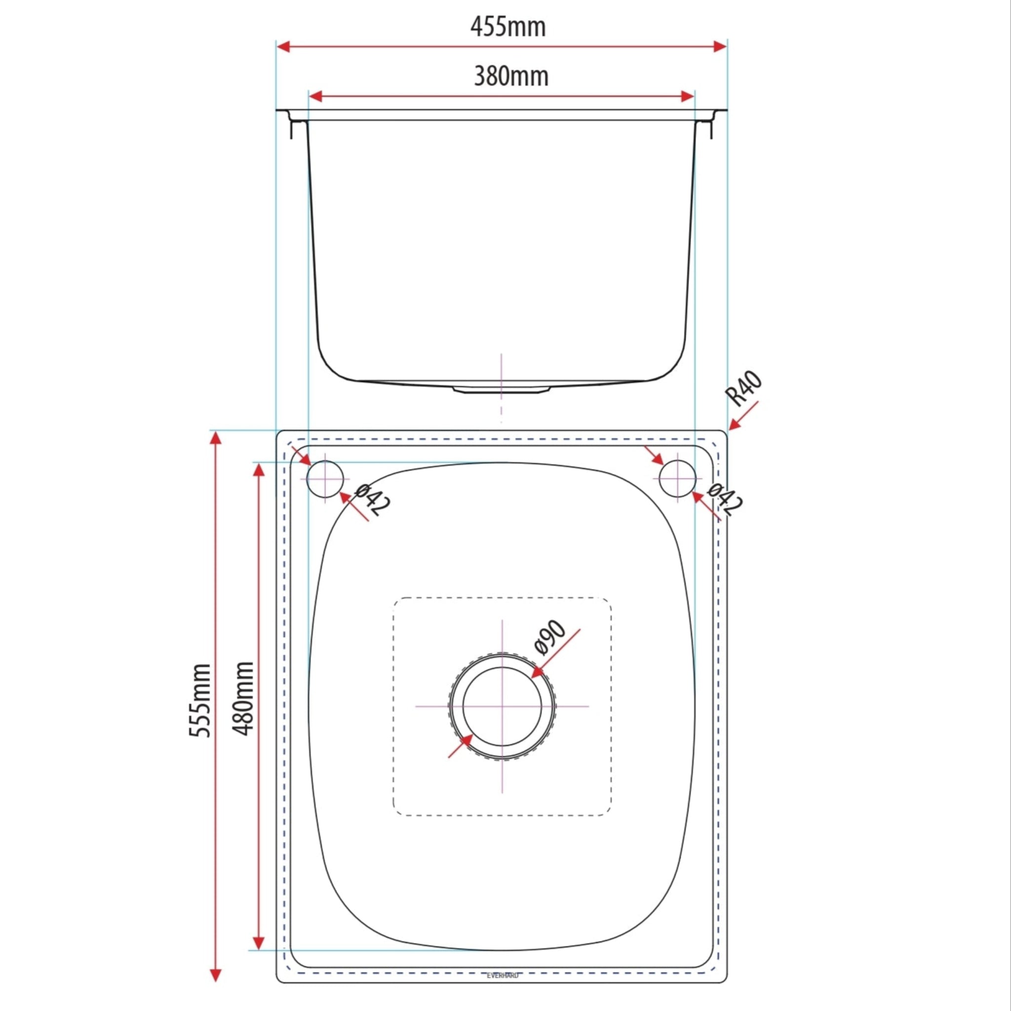 EVERHARD CLASSIC 35L SLIM UTILITY LAUNDRY SINK STAINLESS STEEL 455MM