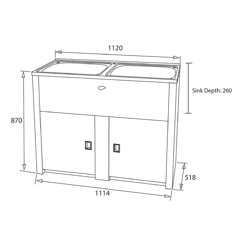 EVERHARD CLASSIC 45L + 45L STAINLESS STEEL TWIN LAUNDRY UNIT 1120MM WHITE