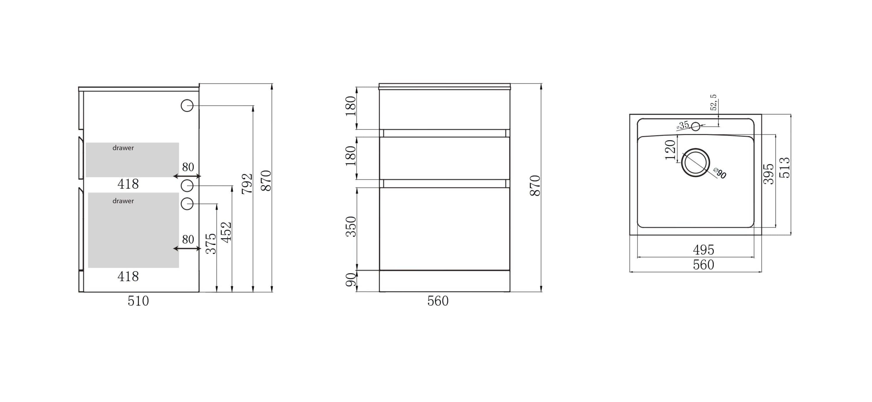 EVERHARD NUGLEAM 45L DRAWER SYSTEM LAUNDRY UNIT 560MM WHITE