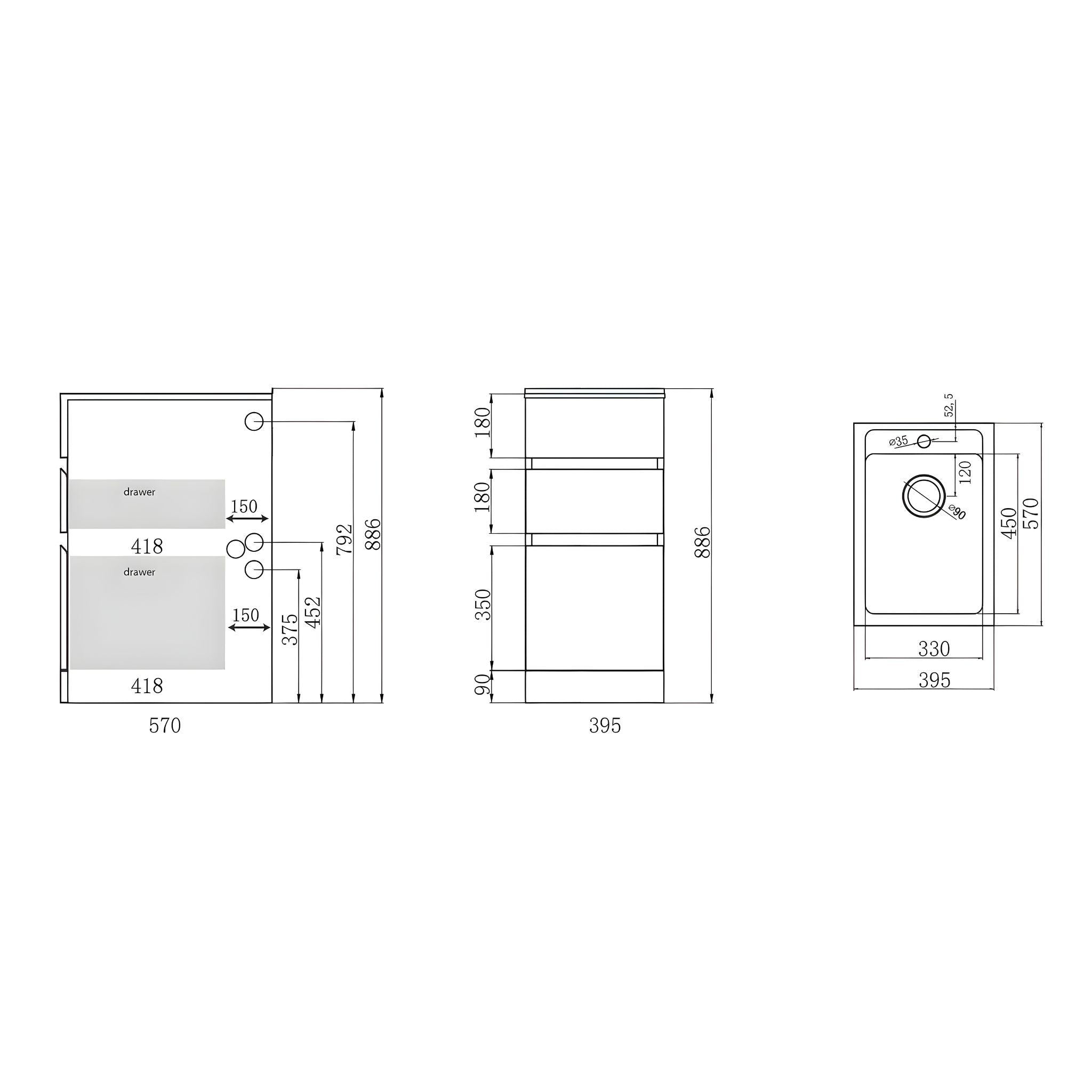 EVERHARD NUGLEAM 35L DRAWER SYSTEM LAUNDRY UNIT 395MM WHITE