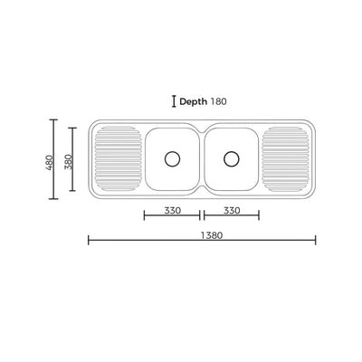 EVERHARD CLASSIC STANDARD 2 BOWL & 2 DRAINER KITCHEN SINK STAINLESS STEEL 1380MM