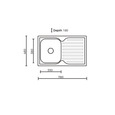 EVERHARD CLASSIC SQUARE SINGLE BOWL & DRAINER KITCHEN SINK STAINLESS STEEL 780MM