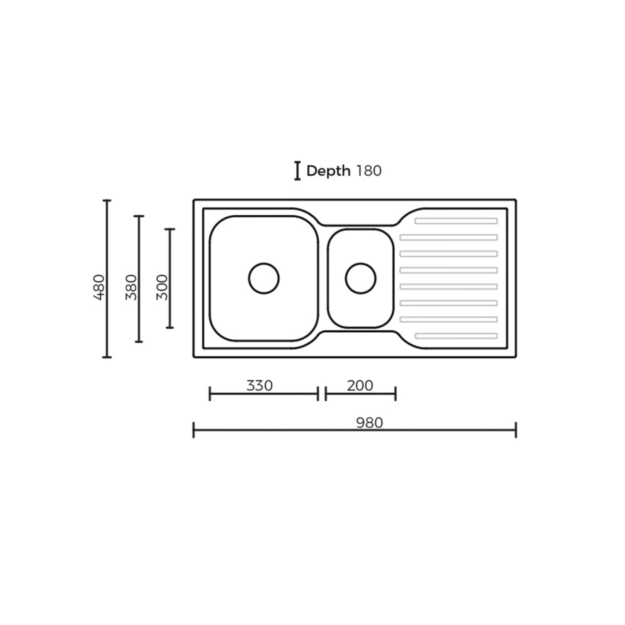 EVERHARD CLASSIC SQUARE 1.5 BOWL & DRAINER KITCHEN SINK STAINLESS STEEL 980MM