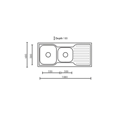 EVERHARD CLASSIC SQUARE 1.75 BOWL & DRAINER KITCHEN SINK STAINLESS STEEL 1080MM