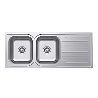 EVERHARD CLASSIC SQUARE 2 BOWL & DRAINER KITCHEN SINK STAINLESS STEEL 1180MM