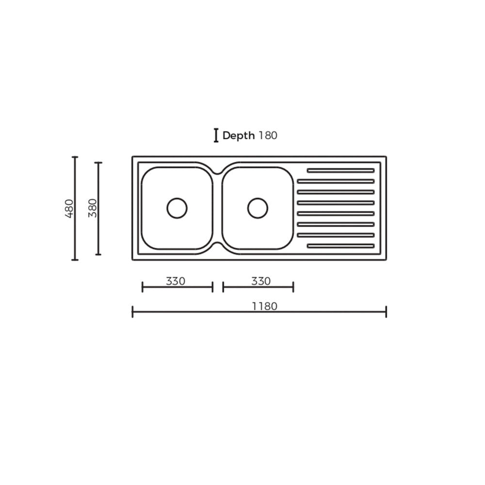EVERHARD CLASSIC SQUARE 2 BOWL & DRAINER KITCHEN SINK STAINLESS STEEL 1180MM