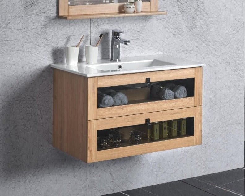 BEL BAGNO MANHATTAN WHITE OAK II 800MM SINGLE BOWL WALL HUNG VANITY AND BASIN