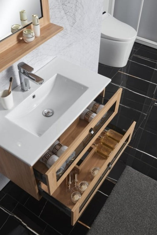 BEL BAGNO MANHATTAN WHITE OAK II 600MM SINGLE BOWL WALL HUNG VANITY AND BASIN