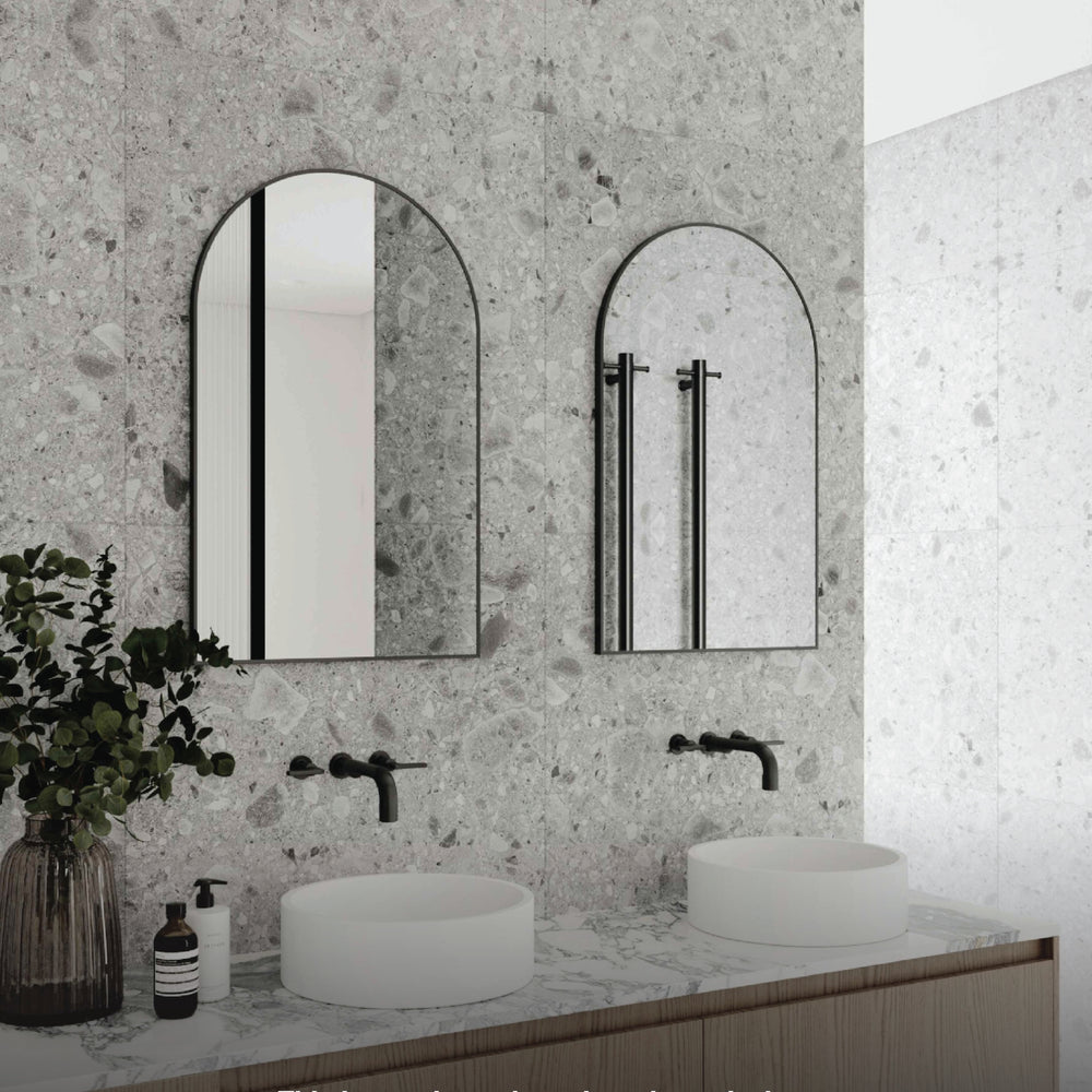 THERMOGROUP ABLAZE ARCH BLACK FRAMED MIRROR 500X800MM