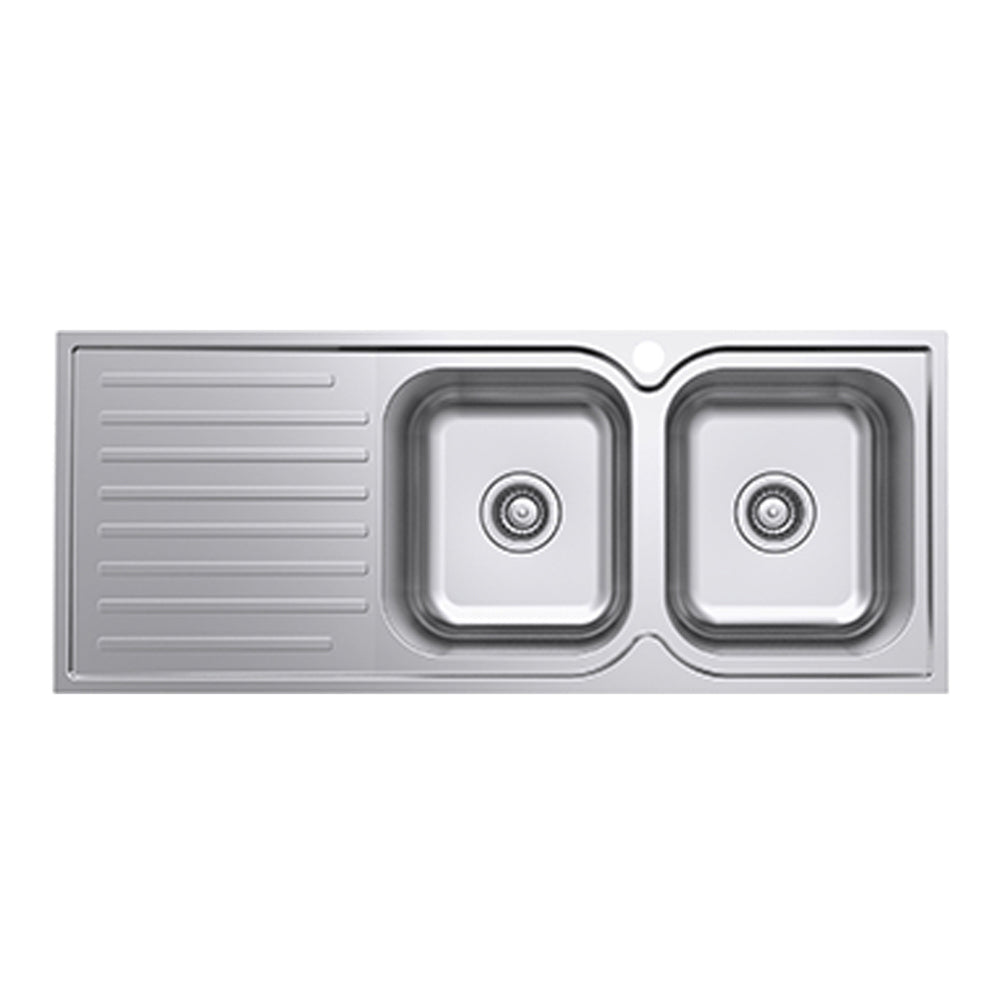 EVERHARD CLASSIC SQUARE 2 BOWL & DRAINER KITCHEN SINK STAINLESS STEEL 1180MM