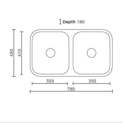 EVERHARD CLASSIC STANDARD DOUBLE BOWL KITCHEN SINK STAINLESS STEEL 785MM