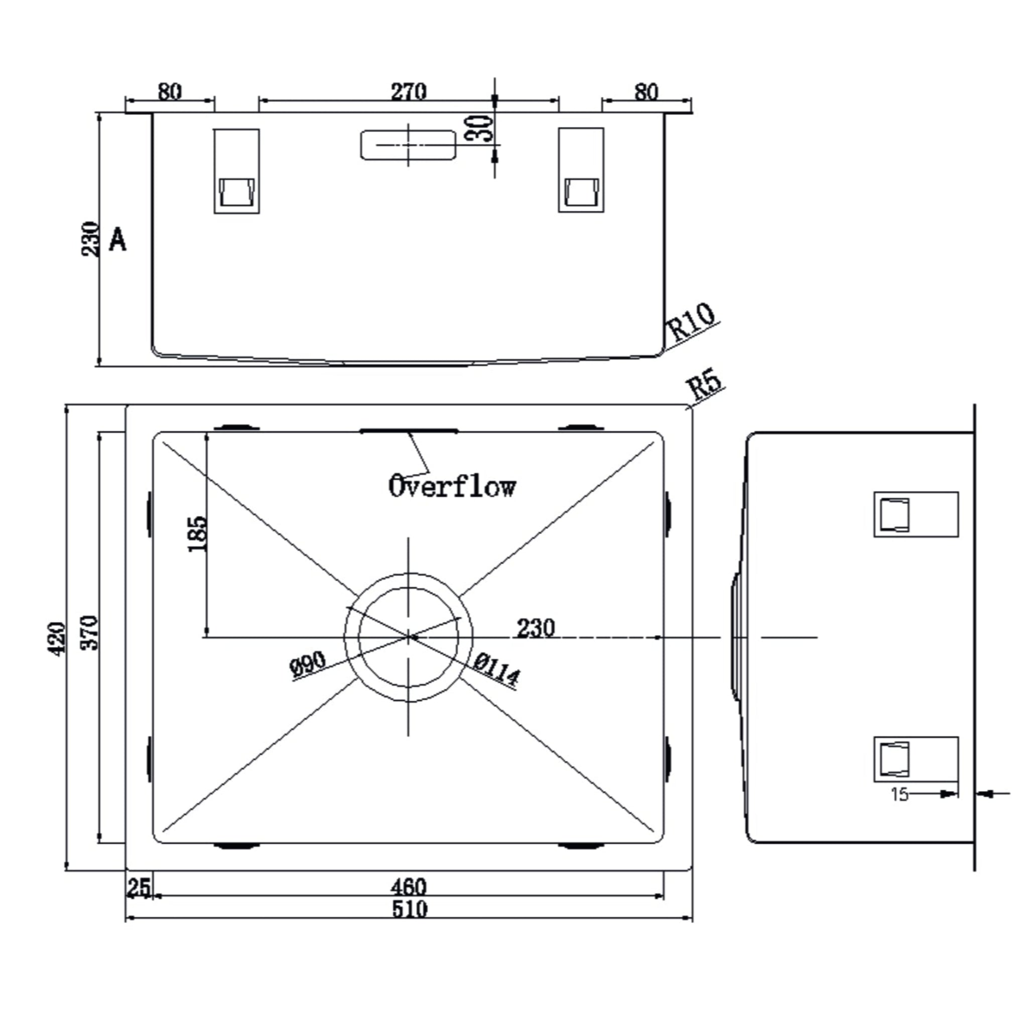 EVERHARD EXCELLENCE SQUARELINE 32L UTILITY LAUNDRY SINK STAINLESS STEEL 510MM